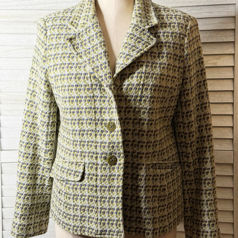 Talbots Tweed Blazer Jacket Green Blue Size 10P Classic Career Chic Textured - Picture 3 of 16
